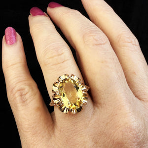 MID-CENTURY 1972 5ct CITRINE COCKTAIL RING 9ct GOLD
