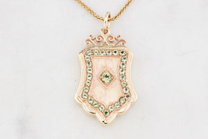 VINTAGE PERIDOT SHIELD PENDANT 9ct GOLD