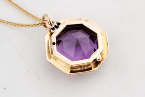 ANTIQUE VICTORIAN AMETHYST & SEED PEARL PENDANT 9ct GOLD