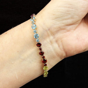 VINTAGE 11.94ct MULTI-GEM LINE BRACELET 10ct GOLD