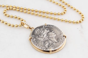 SILVER FRENCH MARITIME MEDAL PENDANT DIAMOND & 9ct GOLD