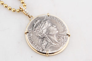 SILVER FRENCH MARITIME MEDAL PENDANT DIAMOND & 9ct GOLD