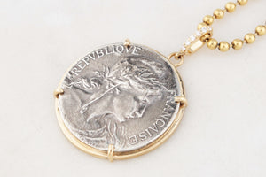 SILVER FRENCH MARITIME MEDAL PENDANT DIAMOND & 9ct GOLD