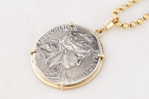 SILVER FRENCH MARITIME MEDAL PENDANT DIAMOND & 9ct GOLD