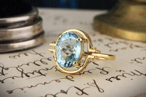 MID-CENTURY 4.1ct AQUAMARINE RING 18ct GOLD