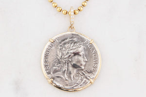 SILVER FRENCH MARITIME MEDAL PENDANT DIAMOND & 9ct GOLD