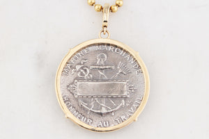 SILVER FRENCH MARITIME MEDAL PENDANT DIAMOND & 9ct GOLD