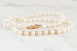 VINTAGE 1940’s .90ct DIAMOND & PEARL NECKLACE 18ct GOLD