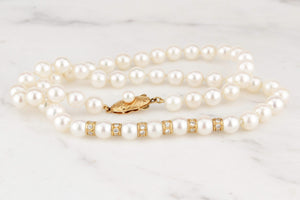 VINTAGE 1940’s .90ct DIAMOND & PEARL NECKLACE 18ct GOLD