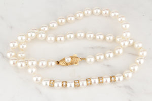 VINTAGE 1940’s .90ct DIAMOND & PEARL NECKLACE 18ct GOLD
