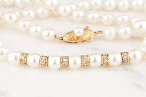 VINTAGE 1940’s .90ct DIAMOND & PEARL NECKLACE 18ct GOLD