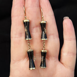 ANTIQUE EDWARDIAN c1915 BLACK CORAL EARRINGS 9ct GOLD