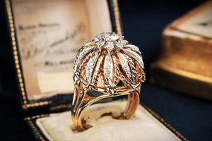 VINTAGE 1940’s .93CT DIAMOND BOMBE RING 14ct GOLD