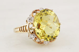RETRO 8.2ct CITRINE & DIAMOND RING IN 9ct GOLD