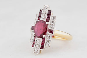 ART DECO PIGEON BLOOD RUBY & DIAMOND RING 18ct GOLD