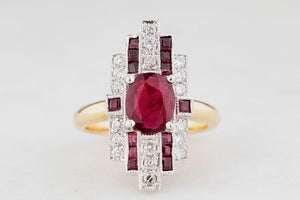 ART DECO PIGEON BLOOD RUBY & DIAMOND RING 18ct GOLD