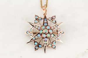 ANTIQUE EDWARDIAN OPAL STARBURST PENDANT/BROOCH IN 15ct GOLD