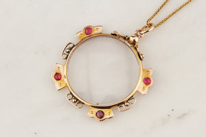 ANTIQUE EDWARDIAN RUBY & SEED PEARL GLASS LOCKET IN 9ct GOLD