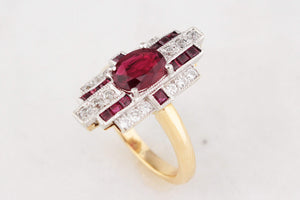 ART DECO PIGEON BLOOD RUBY & DIAMOND RING 18ct GOLD