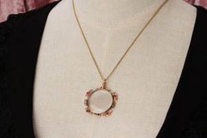 ANTIQUE EDWARDIAN RUBY & SEED PEARL GLASS LOCKET IN 9ct GOLD