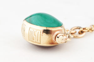 VINTAGE DOUBLE-SIDED CARNELIAN & MALACHITE FOB SPINNER 9ct GOLD