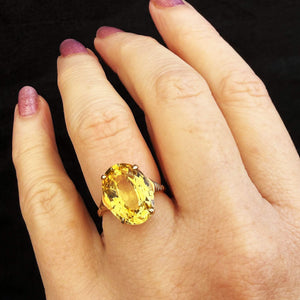 VINTAGE MID-CENTURY 6ct CITRINE COCKTAIL RING 9ct GOLD