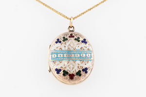 ANTIQUE EDWARDIAN ETCHED ENAMEL LOCKET 9ct GOLD
