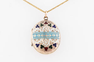 ANTIQUE EDWARDIAN ETCHED ENAMEL LOCKET 9ct GOLD