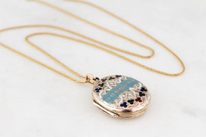 ANTIQUE EDWARDIAN ETCHED ENAMEL LOCKET 9ct GOLD