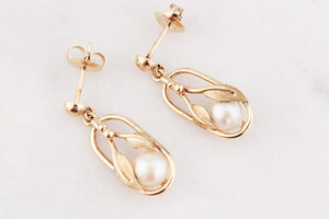 ANTIQUE ART NOUVEAU AKOYA PEARL EARRINGS 9ct GOLD