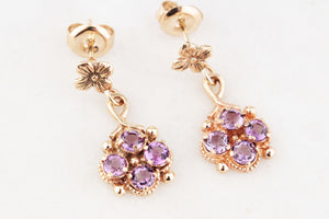 ANTIQUE EDWARDIAN AMETHYST EARRINGS 9ct GOLD
