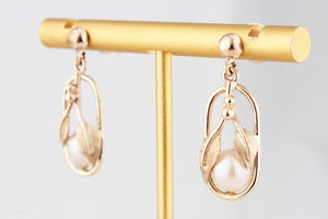 ANTIQUE ART NOUVEAU AKOYA PEARL EARRINGS 9ct GOLD