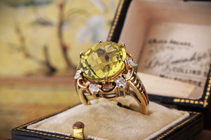 RETRO 8.2ct CITRINE & DIAMOND RING IN 9ct GOLD