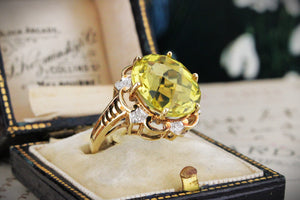 RETRO 8.2ct CITRINE & DIAMOND RING IN 9ct GOLD