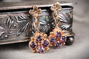 ANTIQUE EDWARDIAN AMETHYST EARRINGS 9ct GOLD