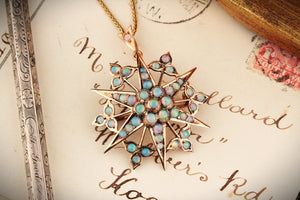 ANTIQUE EDWARDIAN OPAL STARBURST PENDANT/BROOCH IN 15ct GOLD