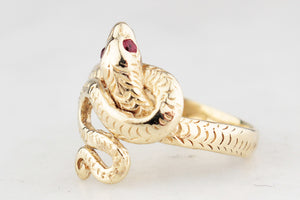 VINTAGE RUBY SERPENT RING 9ct GOLD