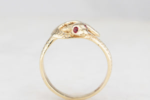 VINTAGE RUBY SERPENT RING 9ct GOLD