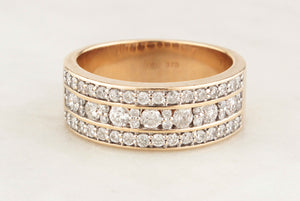 VINTAGE TRIPLE ROW 1.15ct DIAMOND BAND 9ct GOLD