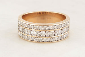 VINTAGE TRIPLE ROW 1.15ct DIAMOND BAND 9ct GOLD