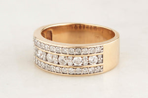 VINTAGE TRIPLE ROW 1.15ct DIAMOND BAND 9ct GOLD