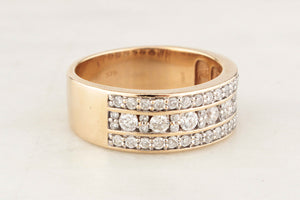 VINTAGE TRIPLE ROW 1.15ct DIAMOND BAND 9ct GOLD