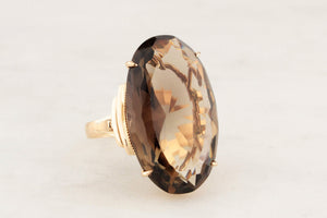 VINTAGE 22ct SMOKY QUARTZ COCKTAIL RING 14ct GOLD