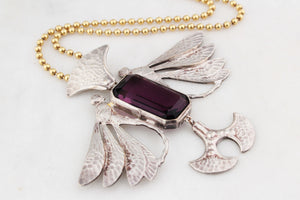 SILVER ARTS & CRAFTS 17ct AMETHYST DRAGONFLY PENDANT
