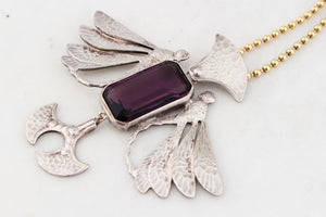 SILVER ARTS & CRAFTS 17ct AMETHYST DRAGONFLY PENDANT