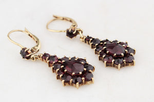 VINTAGE RHODOLITE GARNET EARRINGS 9ct GOLD