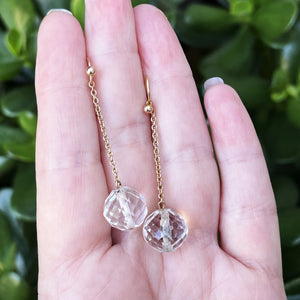 ANTIQUE c1900 ROCK CRYSTAL DROP EARRINGS 9ct GOLD