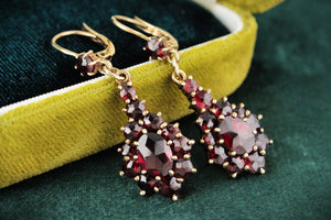 VINTAGE RHODOLITE GARNET EARRINGS 9ct GOLD