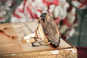 VINTAGE 22ct SMOKY QUARTZ COCKTAIL RING 14ct GOLD