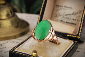 ANTIQUE ART DECO c1920/30 JADE RING 14ct GOLD